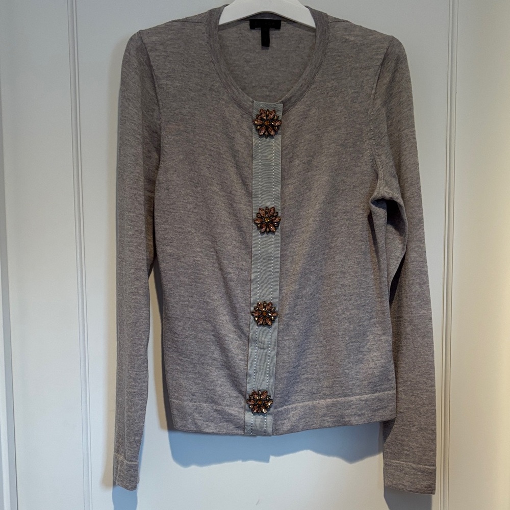 Escada 100% virgin wool cardigan with pink rhinestones